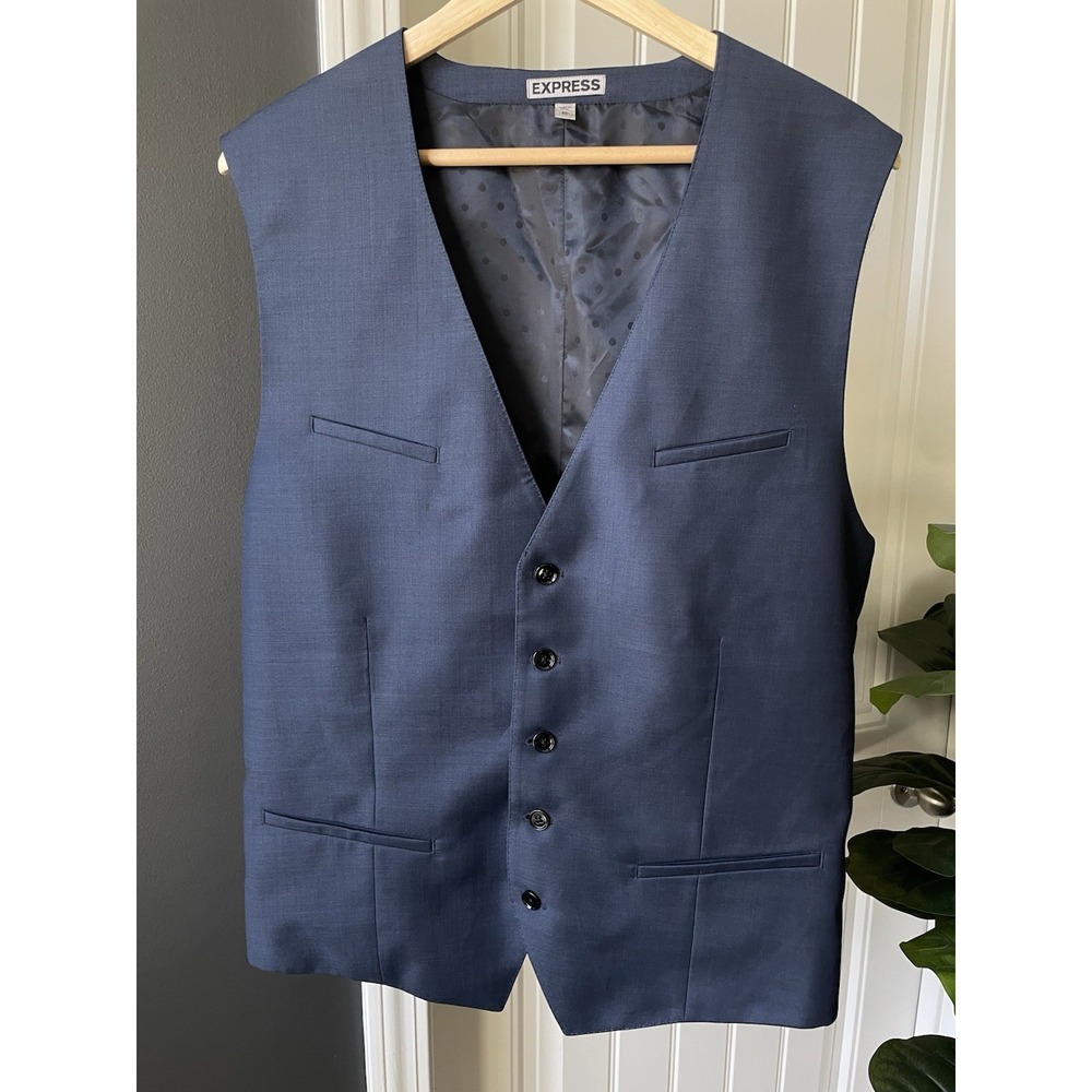 Express Men's Navy Blue Suit Vest 5-Button Formal Waistcoat Adjustable Cinch XL